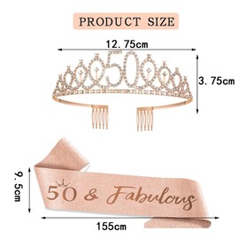 50th Birthday Crown and Sash - Decorations for Women, 50 Years Old Gifts, Fabulous Party Favor Supplies