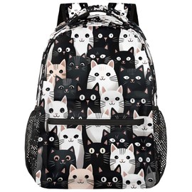 DJYQBFA Backpack for Women Men Carry On Travel Backpack 16 Inch Lightweight Laptop Bag Purse Casual Daypack, Black White Cat, 16 Inch