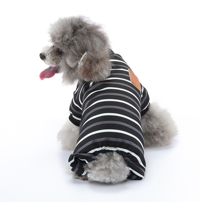 Dog Pajamas Warm 4 Legged High Collar Soft Stretchy Striped