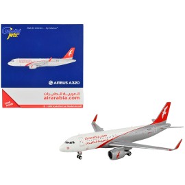 DCD Airbus A320 Commercial Aircraft by GeminiJets 1/400 Diecast Model White Gray with Red Tail 'Air Arabia' Logo for Display