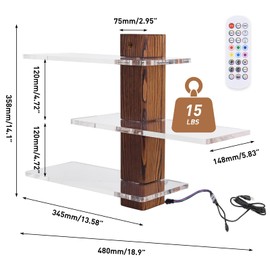 3 Tier Acrylic Wall Mounted Display Shelf with Lighting Display Case Shadow Box with RGB Lights LED Display Cabinet for Collectibles,Dolls,Perfumes,Small Plants,Blocks,Toys