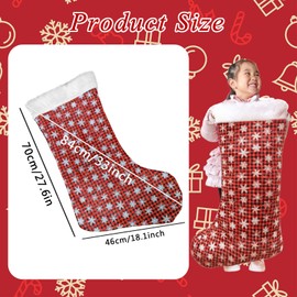 AugFrog Giant Christmas Stocking, Large Size Red Snowflake Pattern, White Plush Faux Fur Cuff, Large Xmas Stocking for Home, Big Stocking for Stairs, Fireplace and Christmas Tree Decorative