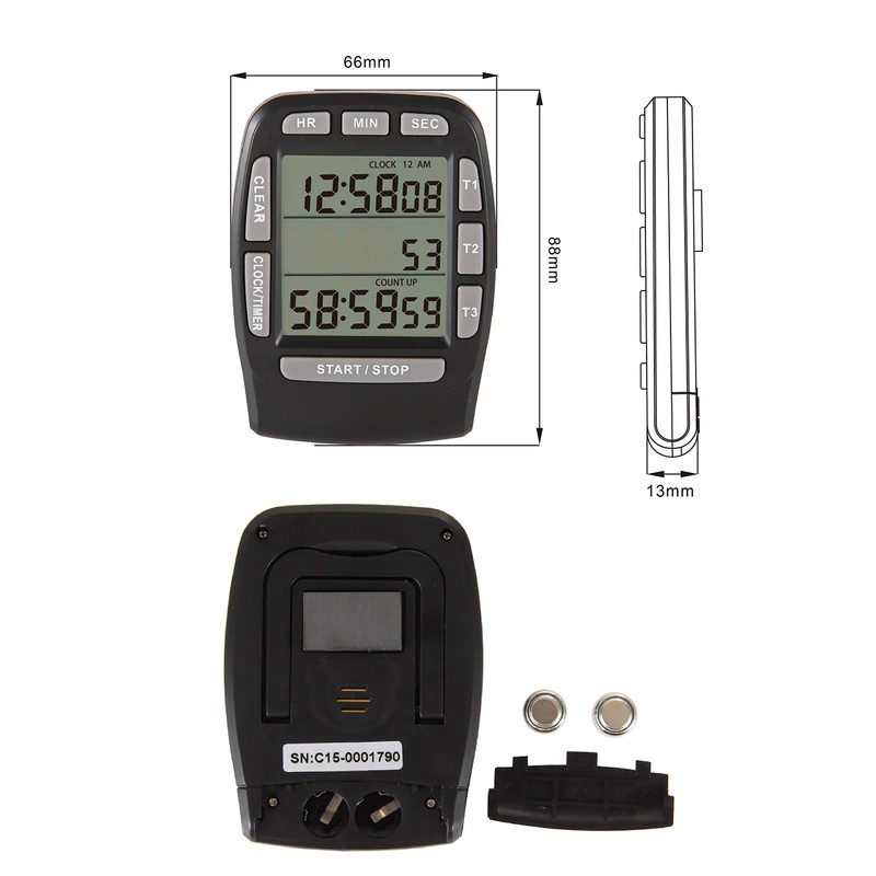 HonorMeet Digital Kitchen Triple Timer,Count-Down & Count-up Tracking,Loud Buzzer Reminder,Battery