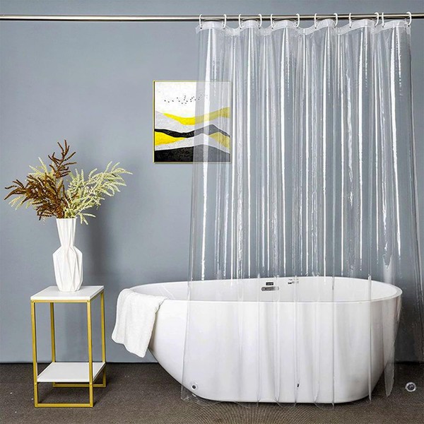Pracfalt Shower Curtain Transparent 120x200cm Fully Transparent Bath Curtain Waterproof Mildew Resistant Bathroom Curtain Bathroom Unit Bath Curtain Curtain Rings Included Room Divider Bathtub