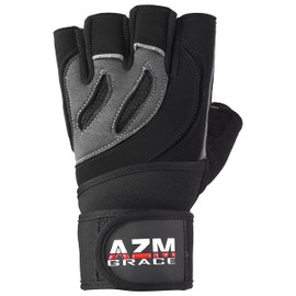 AZM Workout Gloves Mens and Women Weight Lifting Gloves with Wrist Support for Gym Training, Full Palm Protection for Fitness, Weightlifting, Exercise, Hanging, Pull ups (Black & Gray, X-Large)
