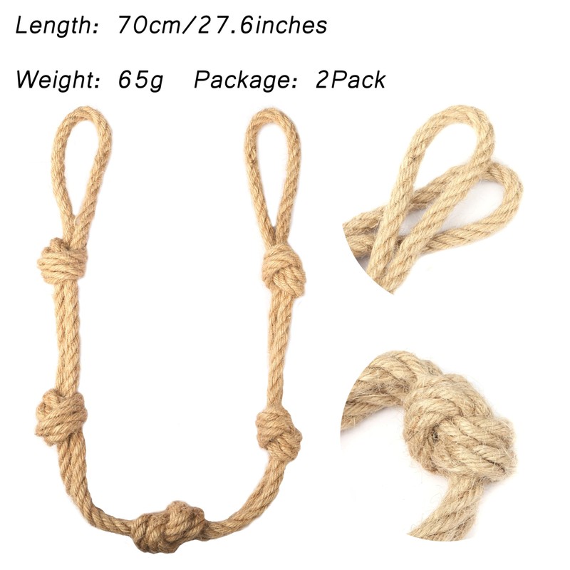 BEL AVENIR 2 Pack Jute Boho Curtain Tiebacks Rope -