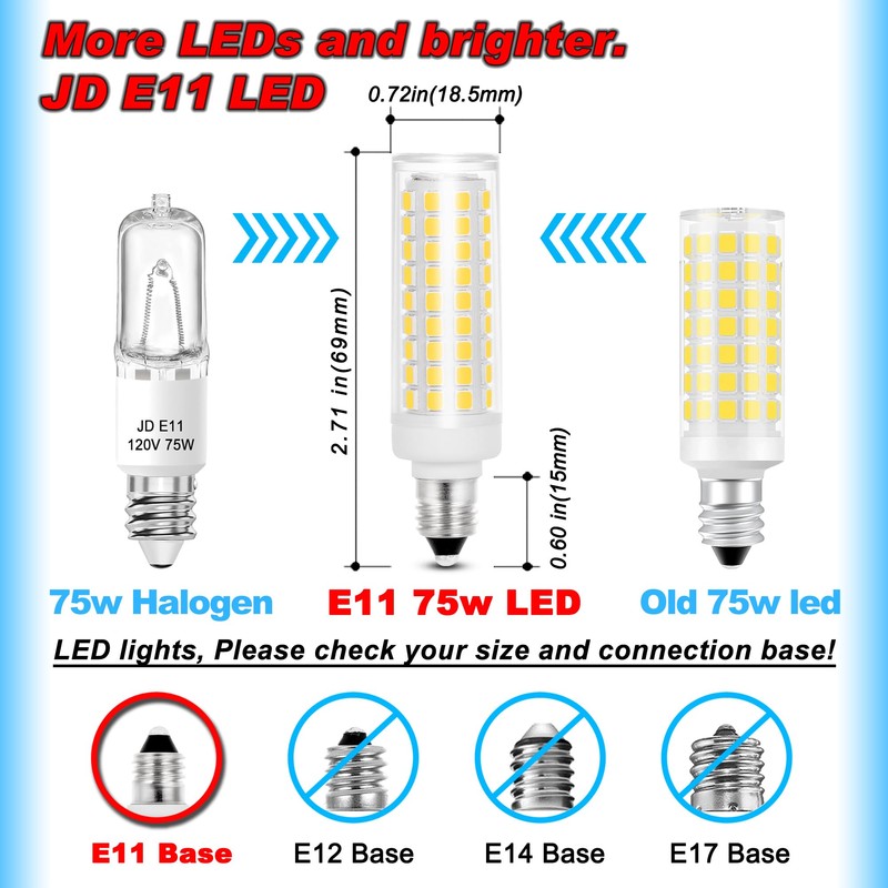 JDE11 Led Bulbs 120V 75W Halogen Candelabra Bulbs Equivalent Dimmable,T3