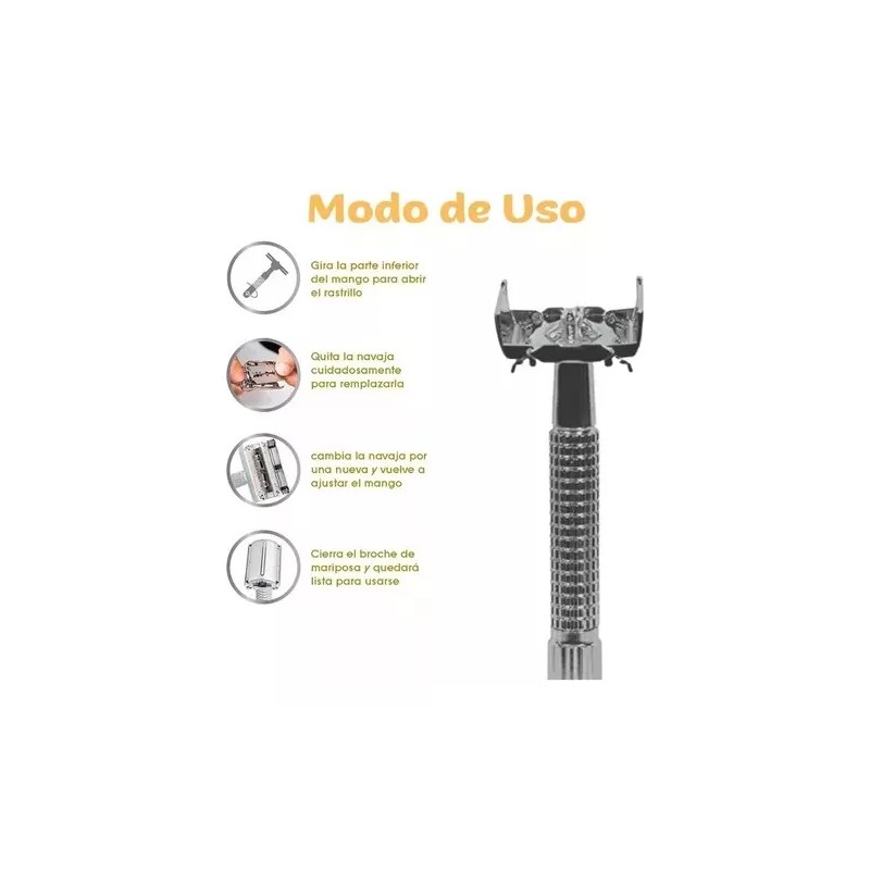 Shaver Rastrillo Clásico Acero Inoxidable Mariposa Con Navaja