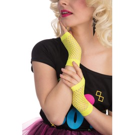 Vibrant Neon Yellow Short Fishnet Gloves (1 Pair) - Perfect Accessory for Parties, Festivals, World Book Day, Raves, & Fashionistas