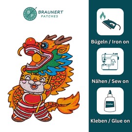 Chinese Tiger with Dragon Costume Iron-On Patch Iron-On Patch Iron-On Patch Iron-On Patch for Clothes Embroidered Iron-On Patch Dragon Applique Patch Size 6.8 x 8.2 cm