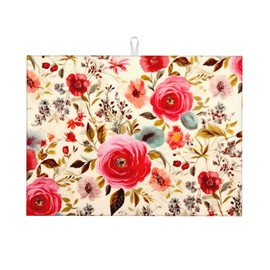 Large Dish Drying Mats For Kitchen Counter Microfiber Kitchen Drying Mat XL Draining Pad Absorbent Quick Drying Dish Mat 18x24 Inch - Floral Boho Flowers