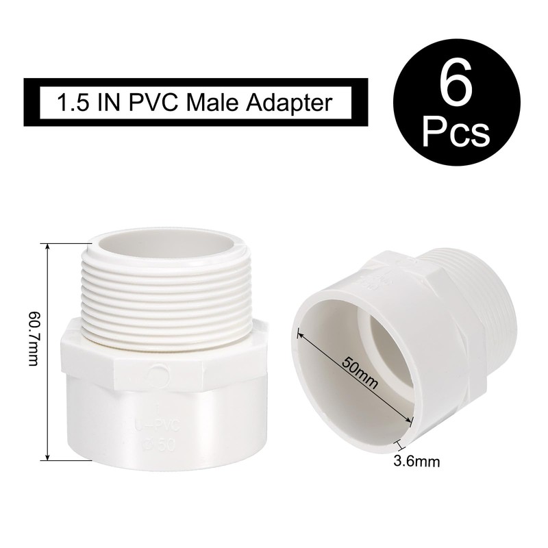 sourcing map 6 Pcs Union PVC Pipe Fitting 1.5" Male