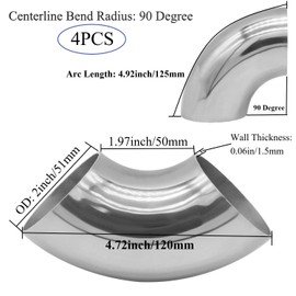 YSIL 2 Inch 90 Degree Exhaust Pipe Bend Elbow Stainless Steel Mandrel Tube for Car Modified Exhaust System Stair Handrail 4PCS