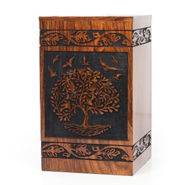 Wooden Cremation Urns Box for Human Ashes, Memorial Keepsake Boxes for Adults, Male/Female,Child, Pets Dog Cat Wood Burial Funeral Container (Peace Birds) Urn, Capacity (Large (180 lbs - 82 kg))