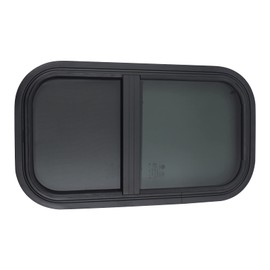 MARTEXBUY RV Window, 12" x 22" Black RV Camper Window, Tiny House Slider w/Screen & Interior Camper Window Clamp Ring Included, Teardrop Replacement Trailer Window