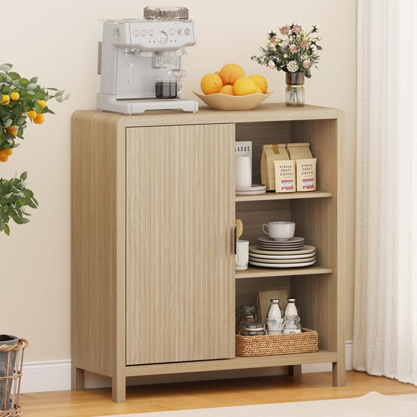 FATORRI Storage Cabinet, Small Coffee Bar Cabinet with Fluted Door