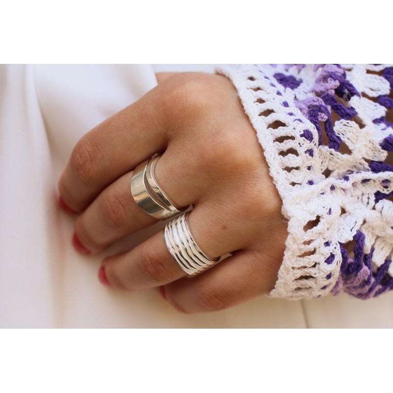 SILBERMOOS Women's Ring Wave Matte Shiny 925 Sterling Silver, Sterling