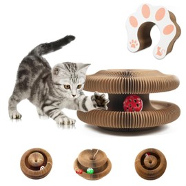 DWYYWSM Kitty Kurlz,Cat Toy, Accordion Cat Scratcher, Cardboard Accordion Cat Toy, Foldable Cat Accordion Toy, Magic Organ Cat Scratching Board, Interactive Scratch Pad with A Ball, Yellow