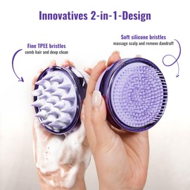 SHINLEA 2 in 1 Scalp Massager Shampoo Brush, Soft Silicone Bristles Hair Brush Head Massager for Hair Growth and Dandruff Removal, Scalp Scrubber Exfoliator for Both Wet and Dry Use, Purple