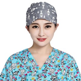 Scrub Cap Chef Hat for Women Men - Cartoon Animal Printed Turban Cap - Adjustable Elastic Band - Multipurpose Cooking & Shower Cap