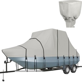 Trailerable T-Top Boat Cover Ture 900D Solution Dyed Hard Top/T Top Boat Cover with 19 Windproof Straps, Motor Cover Fit 19'-21' Long Beam Width Up to 104" Center Console Boat with T Top Roof