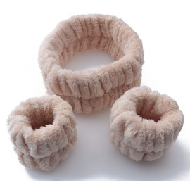 sowaka 3 Pcs Headband Wrist Bands for Women Washing Face Soft Reusable Spa Microfiber Towel Headband Face Scrunchies Makeup Prevent Liquids from Spilling Down Your Arms (Khaki)