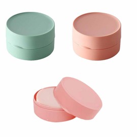 Round Soap Box, Small Soap Box with Lid, Leak-proof Soap Container for Bathroom, Shower, Gym, Pink + Green, Plastic Soap Box for Solid Shampoo and Soap, Pack of 2