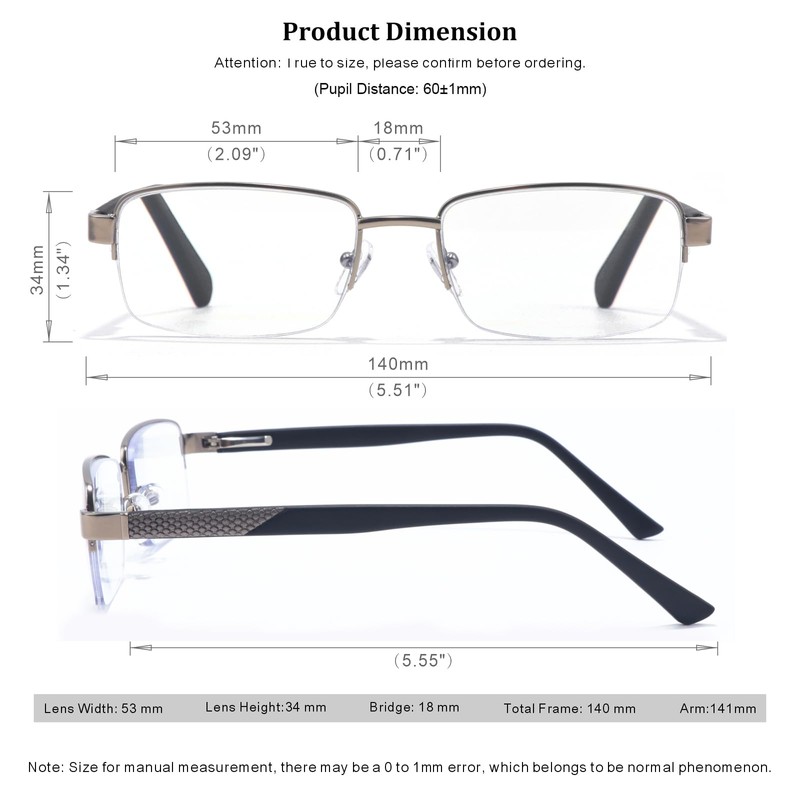 Missfive Men Premium Multifocus Reading Glasses Blue Light Blocking, Progressive