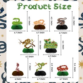 8 Pcs Snake Birthday Party Decoration, Reptile Pet Theme Honeycomb Centerpieces 3D Double Sided Table Decorations, Photo Booth Props for Reptile Snake Theme Party Supplies