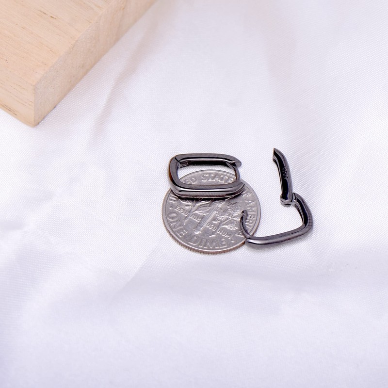 925 Sterling Silver Tiny Huggie Hoop Earrings Rounded Rectangle, Black