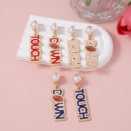 Game Day Earrings for Women Football Touch Down Letter Statement Earrings Cheer Accessories Football Dangle Earrings Decor-Red