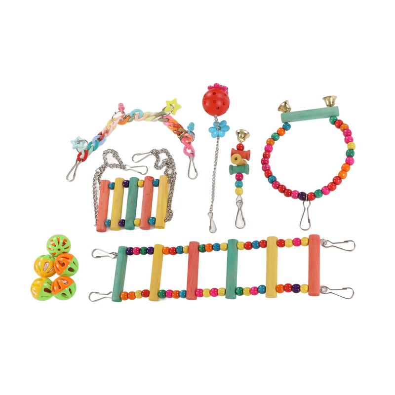 11pcs Parrot Swing Chewing Toy Set Bird Hanging Perches Toy