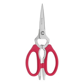 Messermeister 8-Inch Take-Apart Kitchen Scissors, Red - Includes Screwdriver, Nut Cracker, Jar Lid Opener/Gripper, Bottle Opener & Bone + Twig Cutter - Suitable for Lefties & Righties