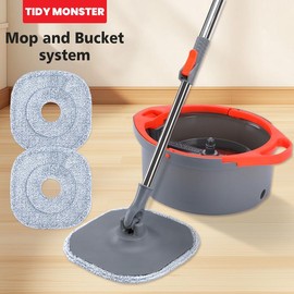 Tidy Monster [2025 Upgraded] Spin Mop Bucket System Set with Self Separation Dirty and Clean Water System, Self Wringing 360° Rotating, Mop Pads Refill Include - TYPE: mop+bucket set