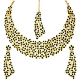 I Jewels Indian Bollywood Gold Plated Kundan Pearl Wedding Choker Necklace Set Earrings & Maang Tikka for Women, crystal, no aplica