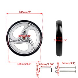 Wealrit 2 Pcs Wheels Replacement for Wheelchairs Solid 8 Inch Walker Wheels Replacement Drive Rollator Wheels Parts(Silver, 8 Inch)