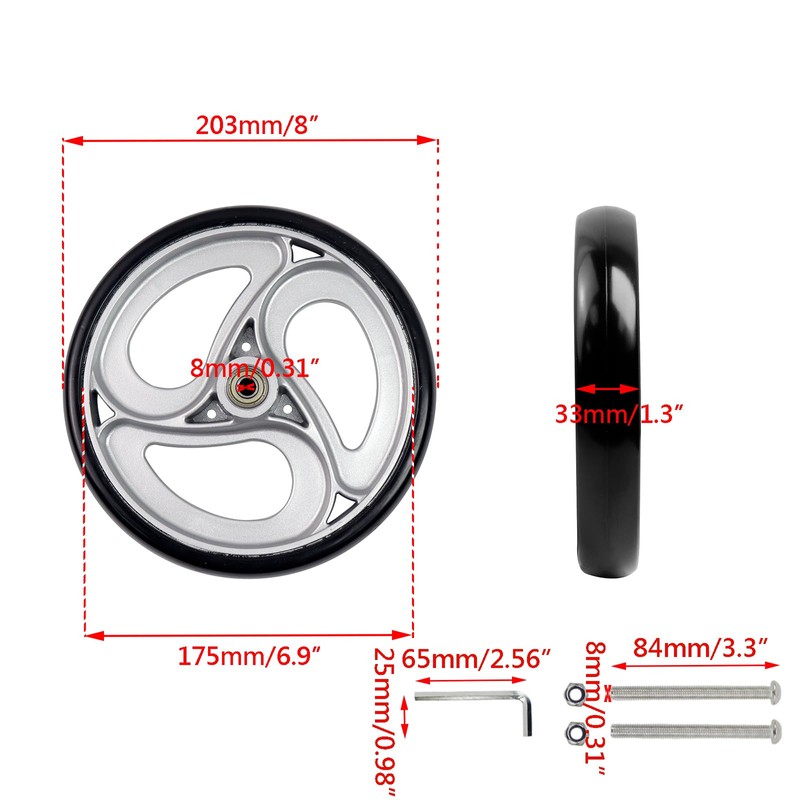 Wealrit 2 Pcs Wheels Replacement for Wheelchairs Solid 8 Inch