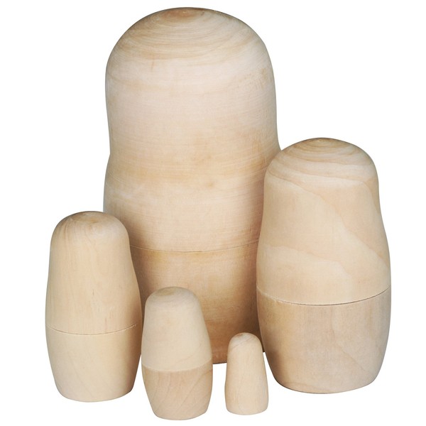 TRIXES Unpainted Russian Dolls Nesting Eggs x5 Layer Wooden DIY
