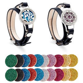 Hobbspring 2 Styles Essential Oil Diffuser Bracelet Aromatherapy Bracelet Locket with 12.68 inch Replacement Leather Band and 20pcs Washable Refill Pad Gift for Mother's Day Graduation Men Friends