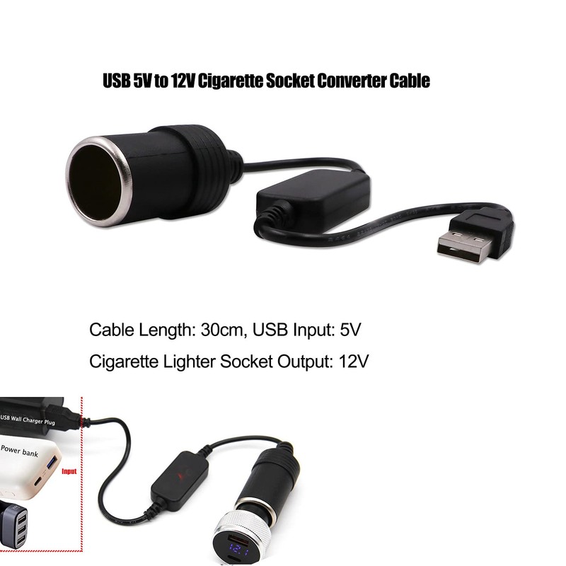 USB A Male to 12V Car Cigarette Lighter Socket Female