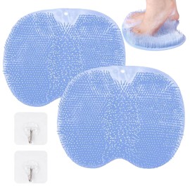 Foot Scrubber for Shower, 2 PCS Blue Shower Foot Scrubber Mat with 2 Hooks, Shower Foot Scrubber with Non-Slip Suction Cups Wet or Dry Brushing, for Foot Body Cleaning Exfoliation Massages