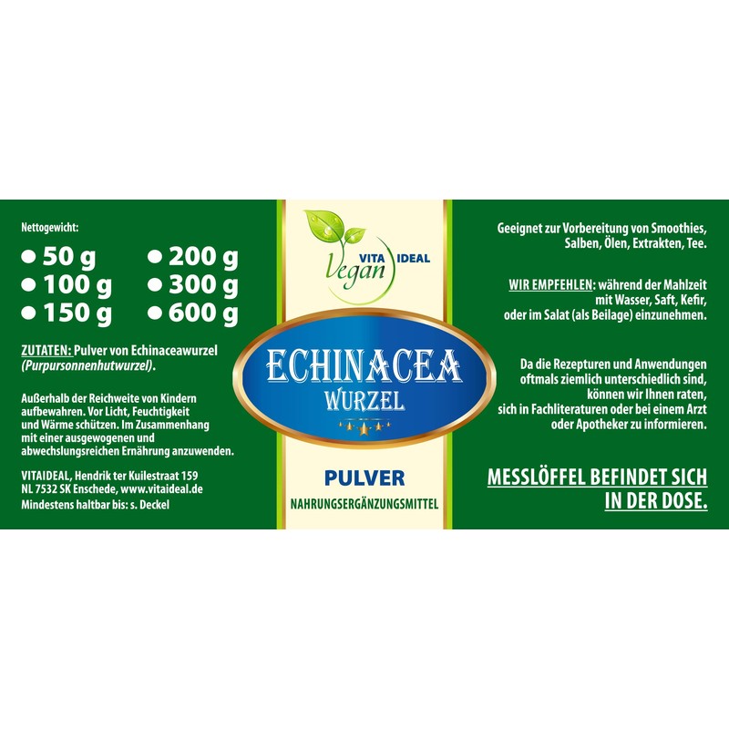 VITAIDEAL VEGAN® Echinacea root powder (Echinacea purpurea, coneflower, purple coneflower)