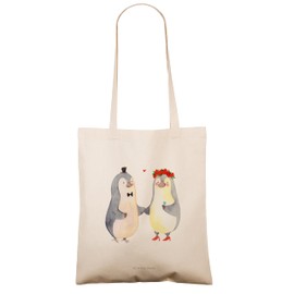 Mr. & Mrs. Panda Tote Bag Penguin Marriage - Gift, Bag, Pouch Bag, Shopping Bag, Couple, Love, Cloth Bag, Husband, Wife, Anniversary, Jute Bag, cream-coloured, Hand drawn