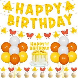 55Pcs Cheese Themed Birthday Party Decorations, Sweet Cheesy Happy Birthday Banner Macaroni and Cheese Garland Cupcake Toppers for Kids Pasta Pizza Party Decor Dairy Mac and Cheese Theme Supplies