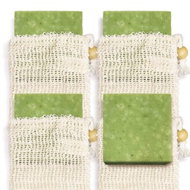 self-tanners Natural Soap Bar w/Sisal Bag, Vegan Artisan Soap Bar Set for Women, Body Soap in Bar Soap Pouch, Natural Bath Soaps w/Essential Oils, 4 Plain Body Soap Bars, Jasmine Lime