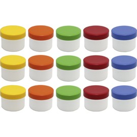 FRÜHES FORSCHEN 15 Ointment Jars, Cream Jars, Flat Ointment Jars, 35ml Contents with Coloured Lids