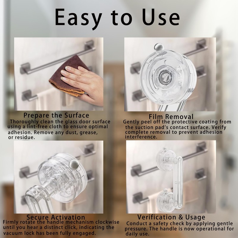 Transparent Non-Piercing Suction Grab Bar Heavy-Duty Waterproof Safety Handle for