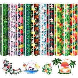 Tintnut Tropical Leaves Heat Transfer Vinyl - 10 Sheets 10x12 Inch Bundle Pineapple Hawaiian Floral Pattern Iron on Vinyl Coconut Tree Palm Printed HTV DIY T-Shirt Hat for Cricut or Silhouette Cameo