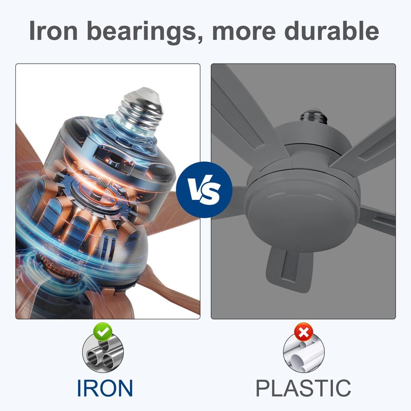 Socket Fan Light, Light Bulb Fan 20.5IN Dimmable, Screw in