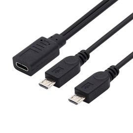 Traovien USB C Splitter Cable, USB Type C Female DC 5V to Dual Micro USB 5Pin Male Splitter Extension Charge Cable.(12 Inch/ 8 Inch) 1Ft